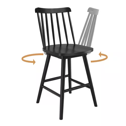 Windsor 24 In. Black Swivel Counter Stools Solid Wood Counter Height Bar Stools 