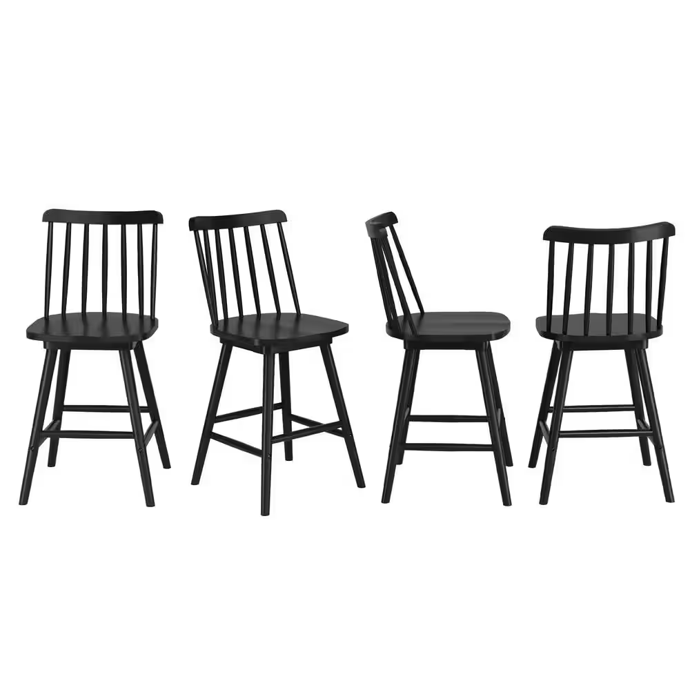 Windsor 24 In. Black Swivel Counter Stools Solid Wood Counter Height Bar Stools 
