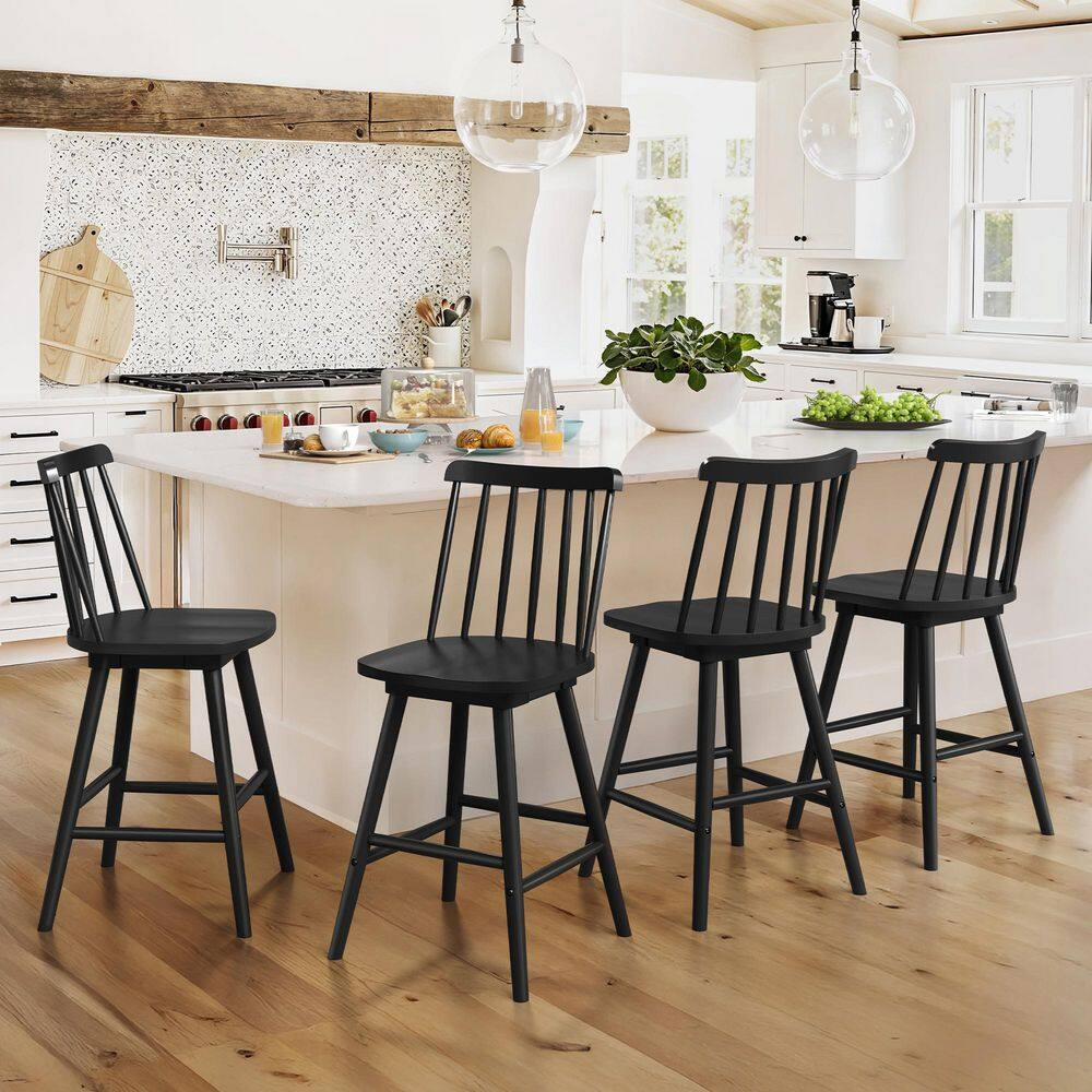 Windsor 24 In. Black Swivel Counter Stools Solid Wood Counter Height Bar Stools 