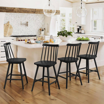 Windsor 24 In. Black Swivel Counter Stools Solid Wood Counter Height Bar Stools 