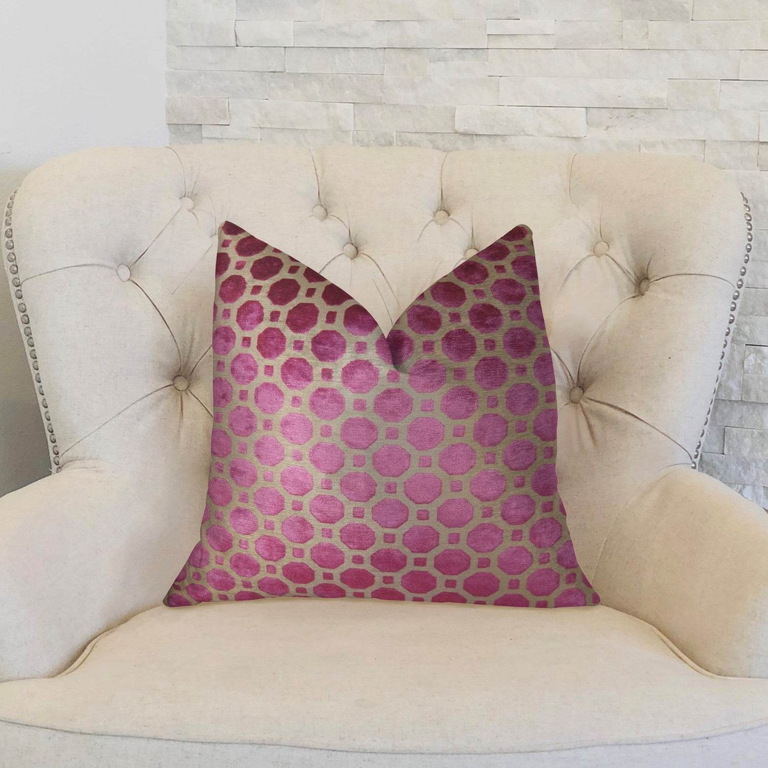 Handcrafted Luxury Pillow in Velvet Plum, Magenta, and Taupe