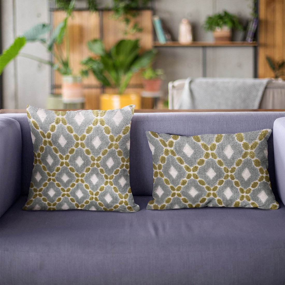 Handmade Luxury Pillow in Plutus Velvet: Majestic Blue, Citrine, Cream