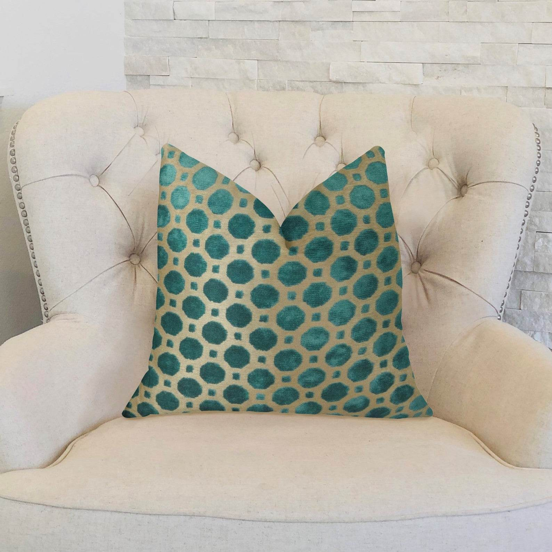 Luxury Handmade Velvet Pillow in Aquamarine, Turquoise, and Taupe