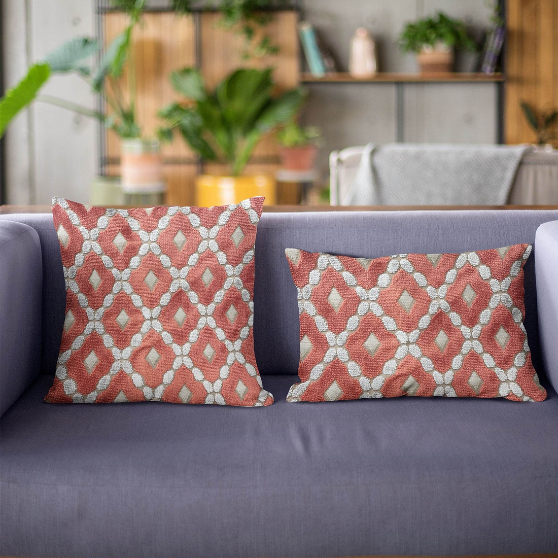 Majestic Red and Gray Handmade Velvet Pillow by Plutus Luxury