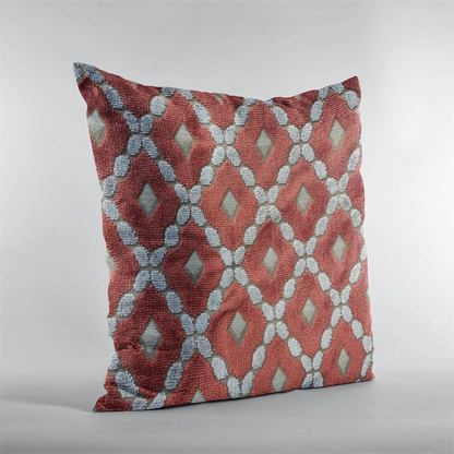 Majestic Red and Gray Handmade Velvet Pillow by Plutus Luxury