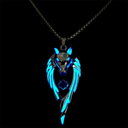 Glow-in-the-Dark Wolf Head Pendant Necklace for Men and Women