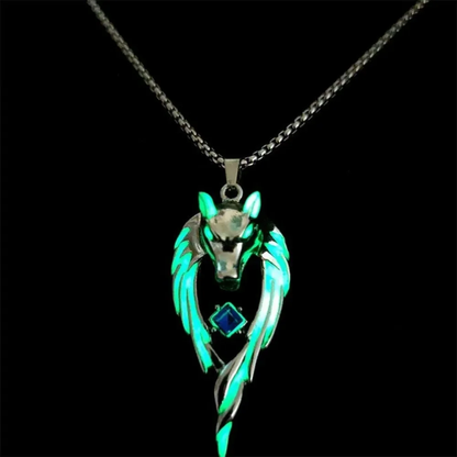 Glow-in-the-Dark Wolf Head Pendant Necklace for Men and Women