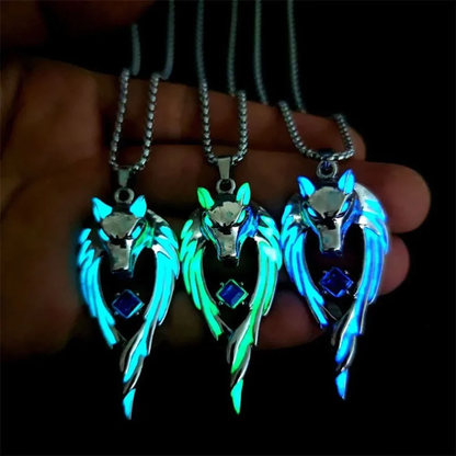Glow-in-the-Dark Wolf Head Pendant Necklace for Men and Women