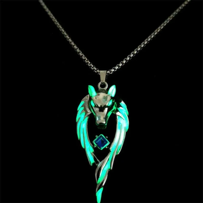 Glow-in-the-Dark Wolf Head Pendant Necklace for Men and Women