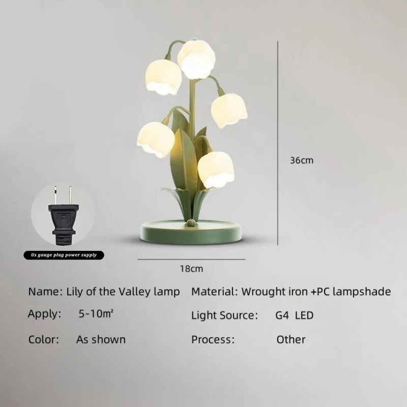 Vintage Floral Table Lamp for the Home, 5 Lily Nightstand Lamp in 3 Color Patter
