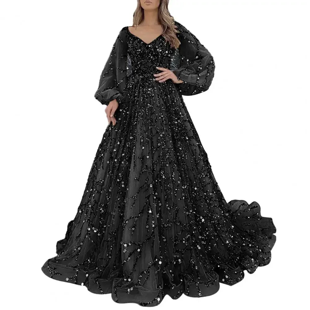 BWQ Vinatge Evening Party Long Dresses Sequin Women A-Line Princess Dress Lanter