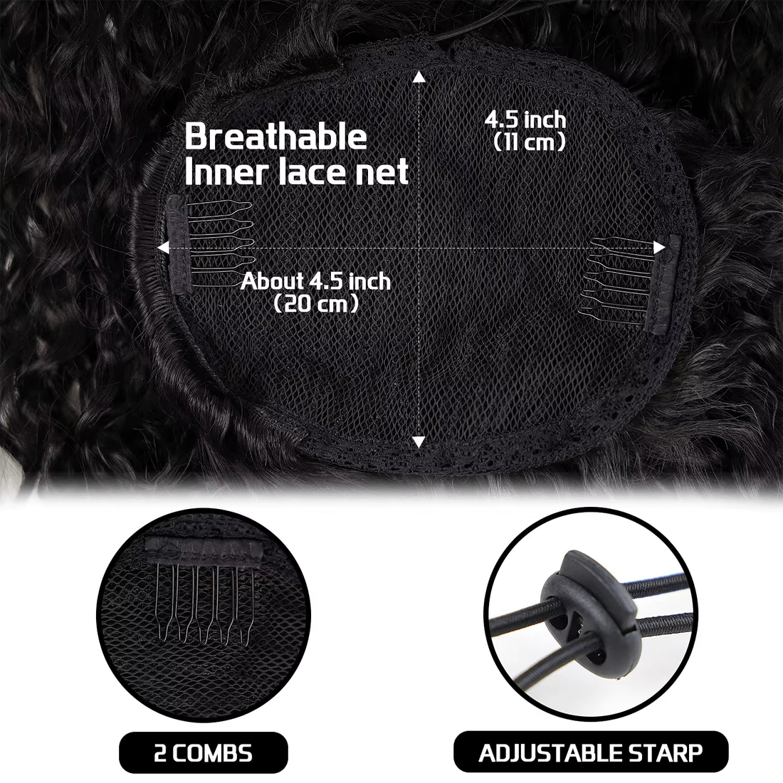 24 Inch Curly Ponytail Extensions Synthetic Deep Wave Drawstring Ponytail for Bl