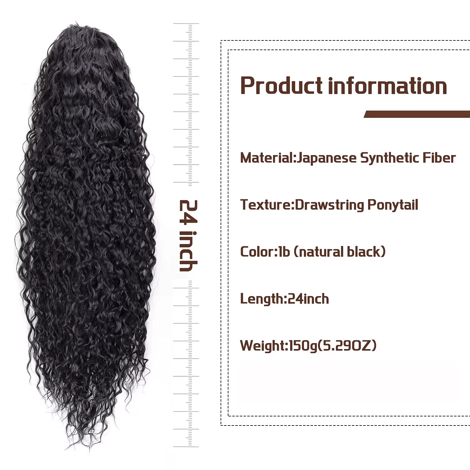 24 Inch Curly Ponytail Extensions Synthetic Deep Wave Drawstring Ponytail for Bl