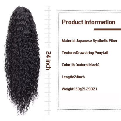 24 Inch Curly Ponytail Extensions Synthetic Deep Wave Drawstring Ponytail for Bl