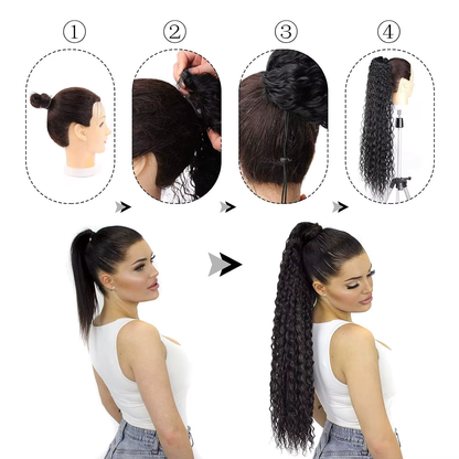 24 Inch Curly Ponytail Extensions Synthetic Deep Wave Drawstring Ponytail for Bl