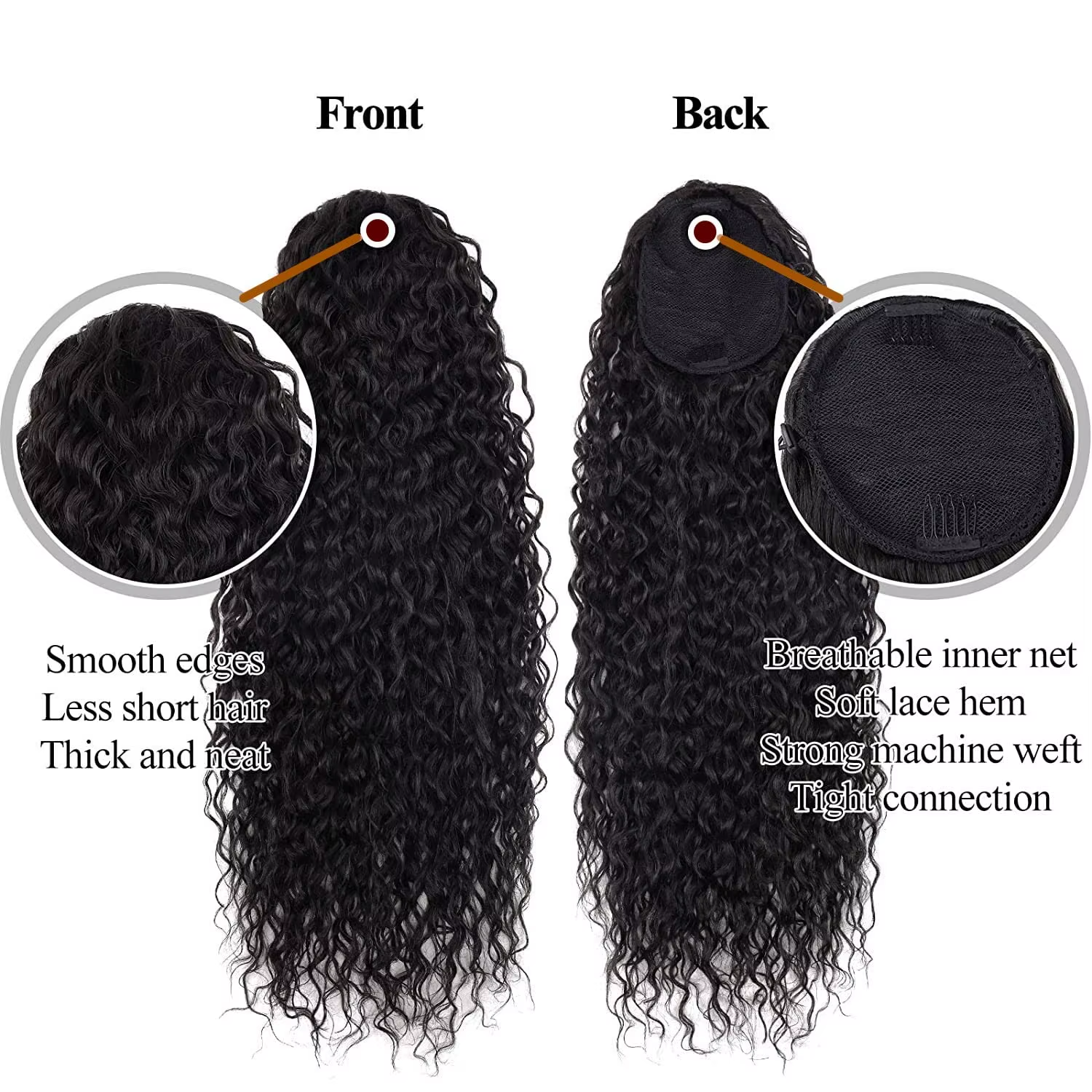 24 Inch Curly Ponytail Extensions Synthetic Deep Wave Drawstring Ponytail for Bl
