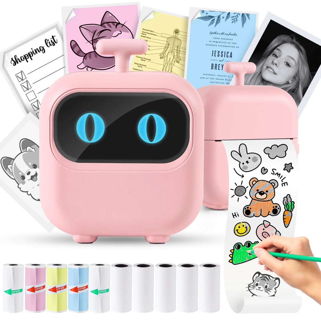 Thermal Mini Printer with Thermal Paper and Stickers, Bluetooth Portable Pocket.