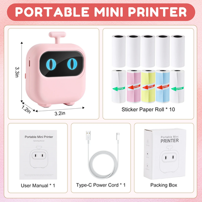 Thermal Mini Printer with Thermal Paper and Stickers, Bluetooth Portable Pocket.