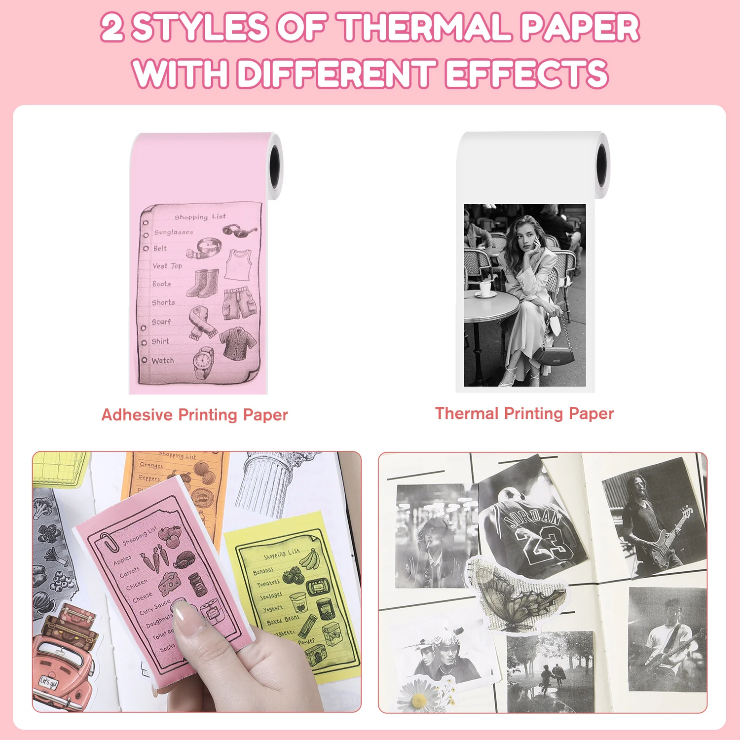 Thermal Mini Printer with Thermal Paper and Stickers, Bluetooth Portable Pocket.