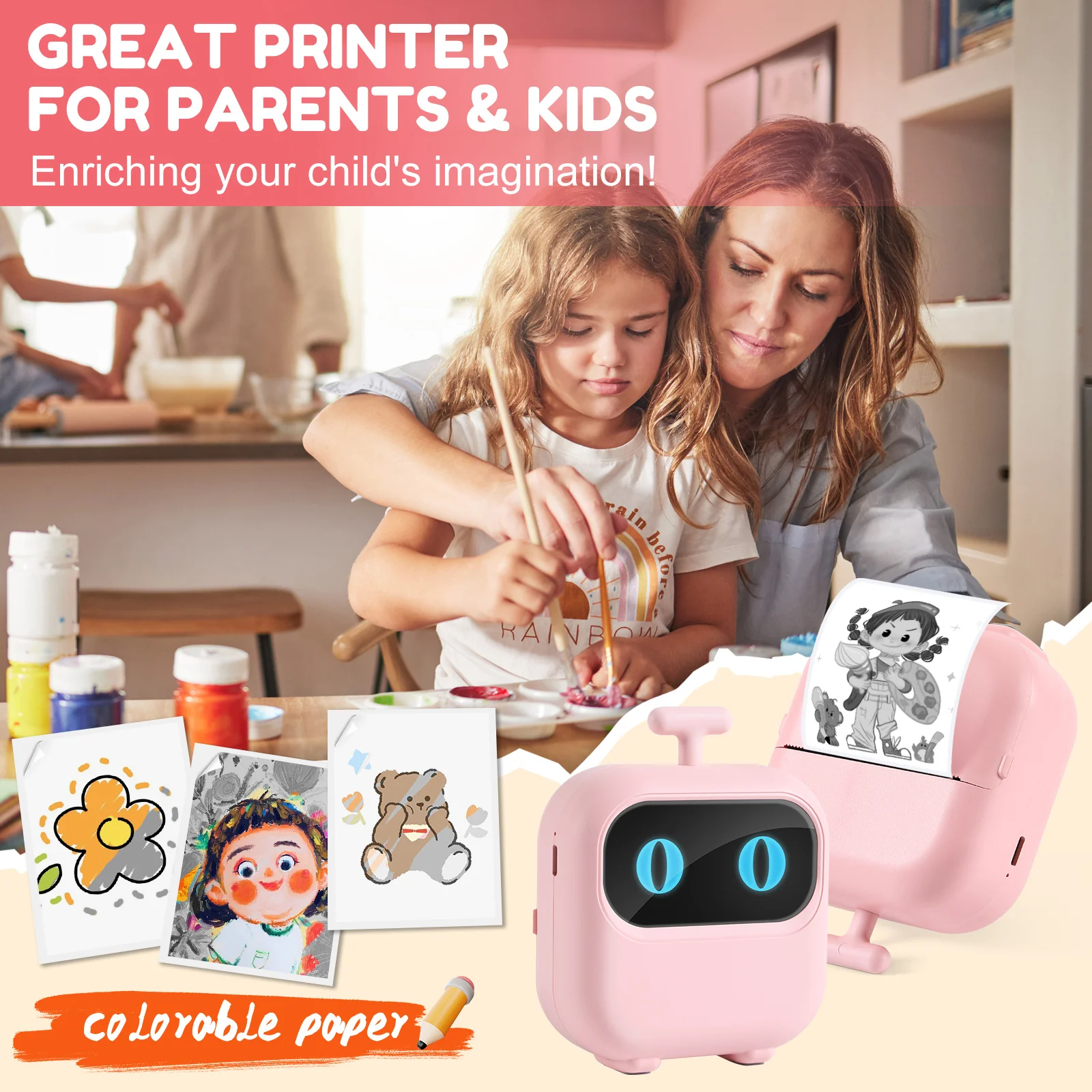 Thermal Mini Printer with Thermal Paper and Stickers, Bluetooth Portable Pocket.