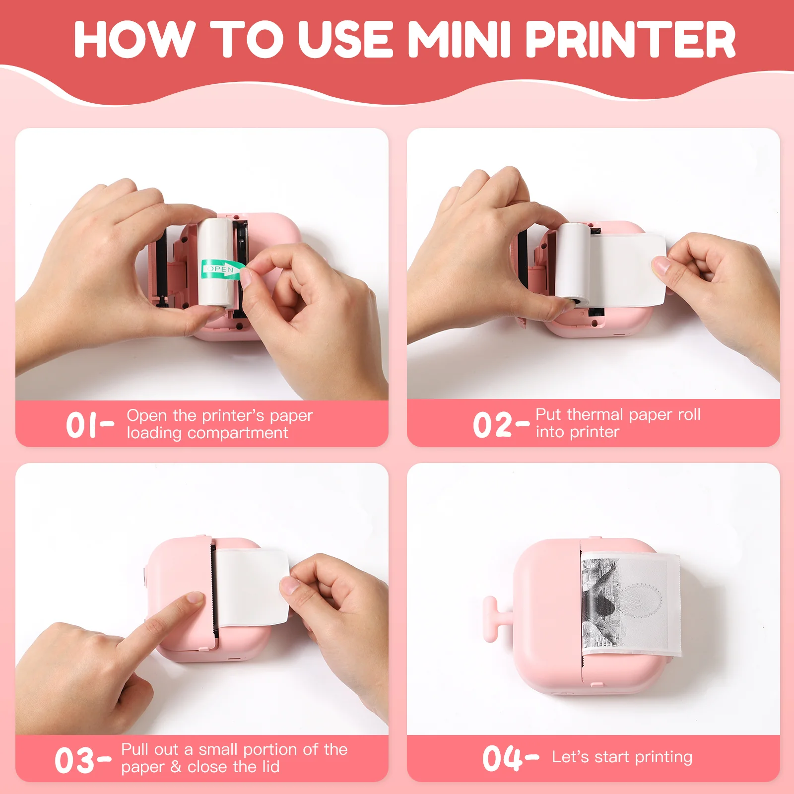 Thermal Mini Printer with Thermal Paper and Stickers, Bluetooth Portable Pocket.