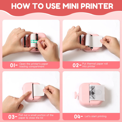 Thermal Mini Printer with Thermal Paper and Stickers, Bluetooth Portable Pocket.