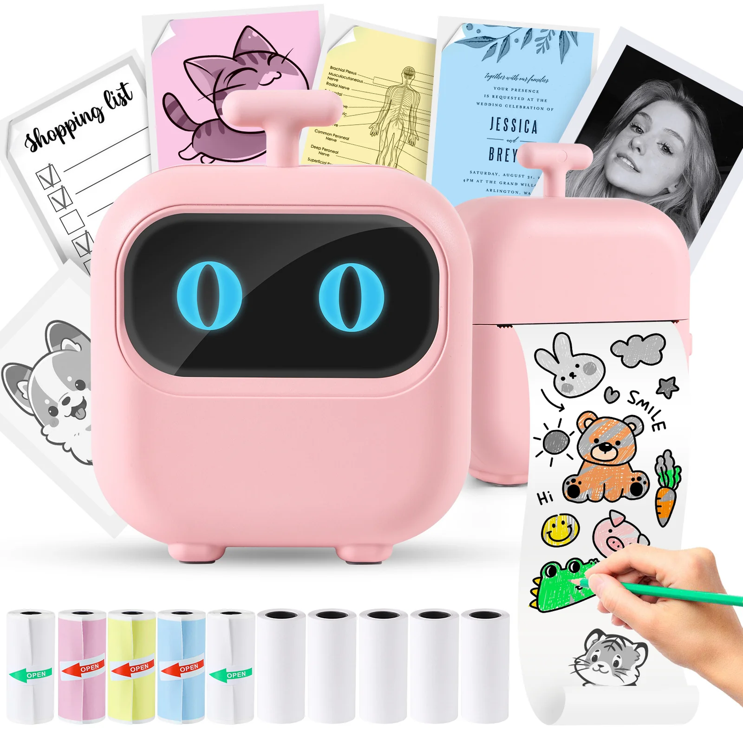 Thermal Mini Printer with Thermal Paper and Stickers, Bluetooth Portable Pocket.