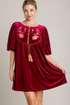 Embroidered Velvet Mini Dress with Tassels and Half Sleeves by Umgee