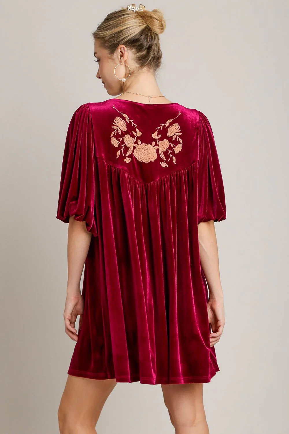 Embroidered Velvet Mini Dress with Tassels and Half Sleeves by Umgee