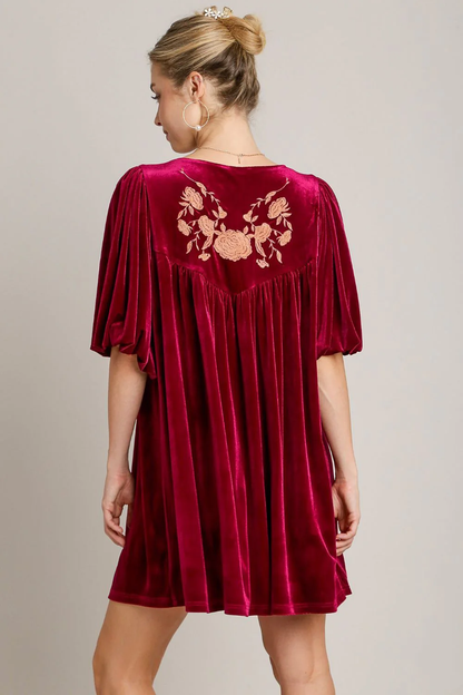 Embroidered Velvet Mini Dress with Tassels and Half Sleeves by Umgee