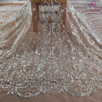2021 Bridal Lace Fabric with Heavy Beading, 51&
