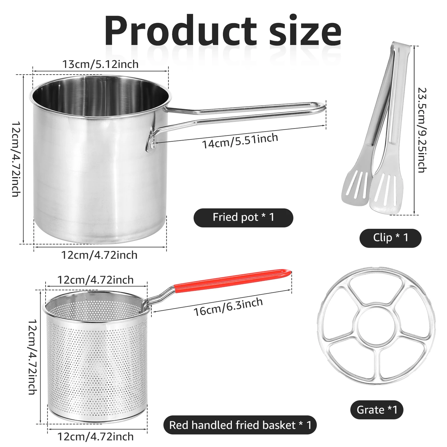 Stainless Steel Deep Fryer Pot with Strainer Basket and Thermometer