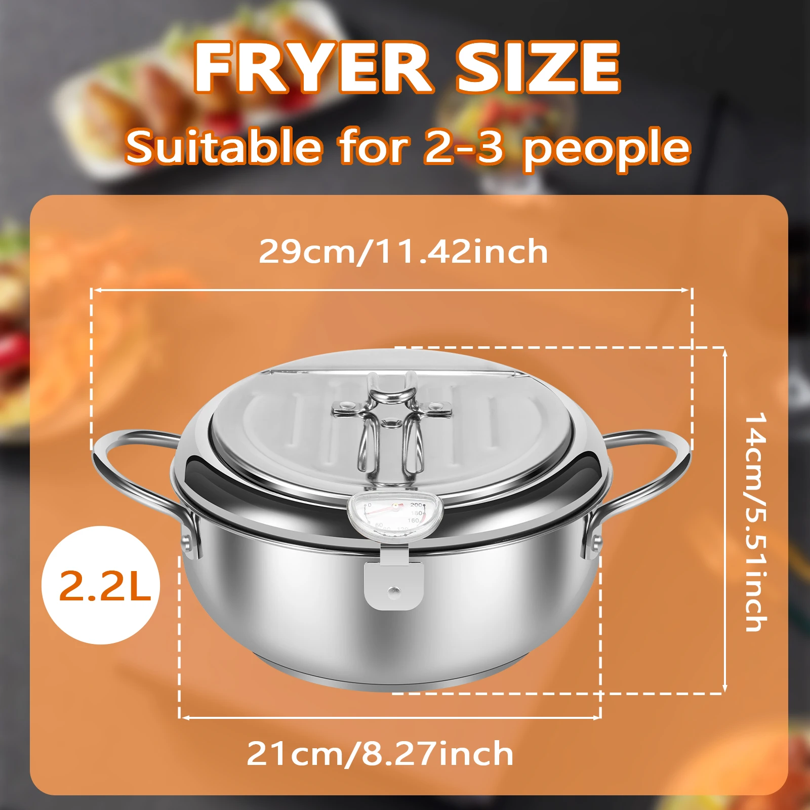 Stainless Steel Deep Fryer Pot with Strainer Basket and Thermometer