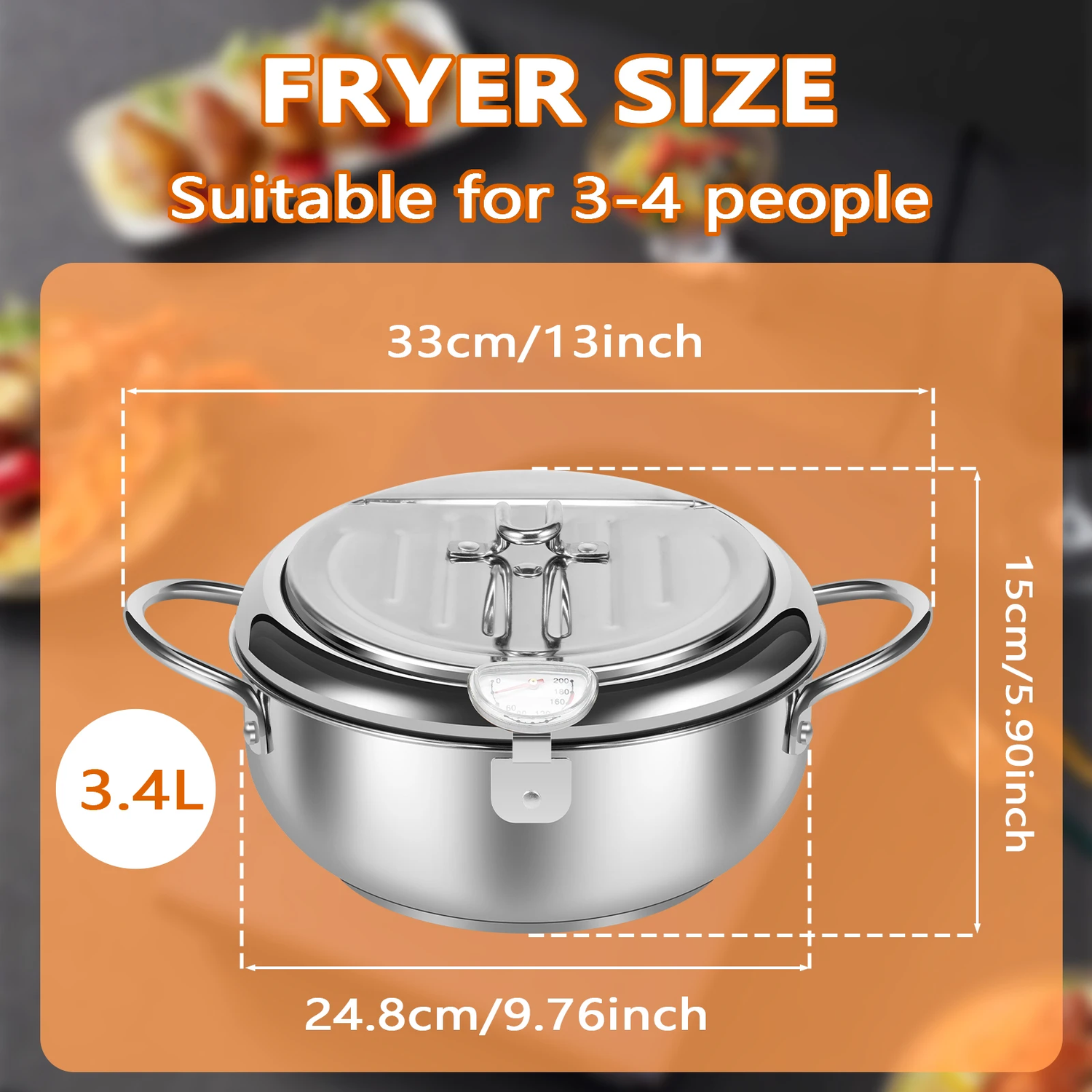 Stainless Steel Deep Fryer Pot with Strainer Basket and Thermometer