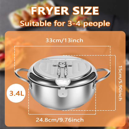 Stainless Steel Deep Fryer Pot with Strainer Basket and Thermometer