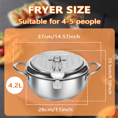 Stainless Steel Deep Fryer Pot with Strainer Basket and Thermometer