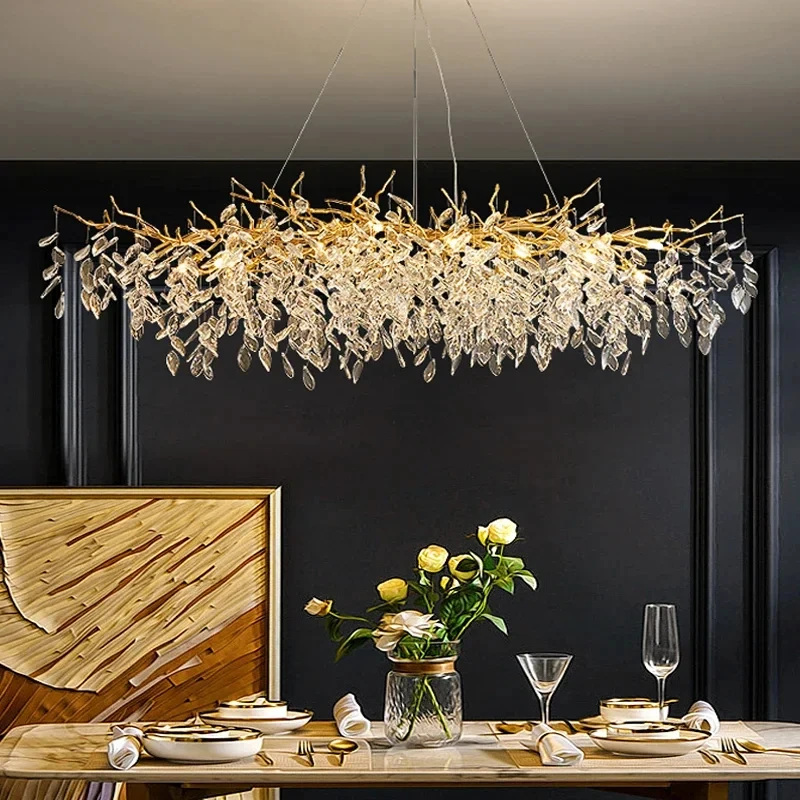 Elegant Gold Crystal LED Chandelier for Living and Dining Room Lighting
