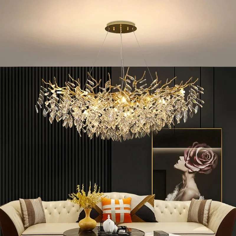 Elegant Gold Crystal LED Chandelier for Living and Dining Room Lighting