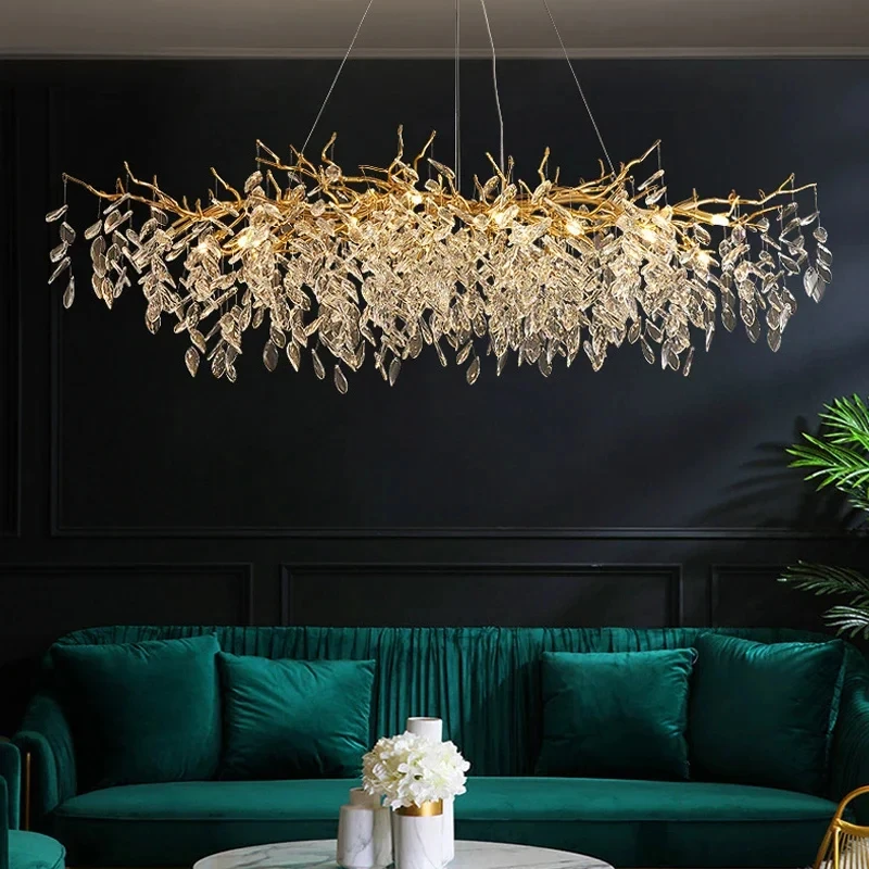 Elegant Gold Crystal LED Chandelier for Living and Dining Room Lighting
