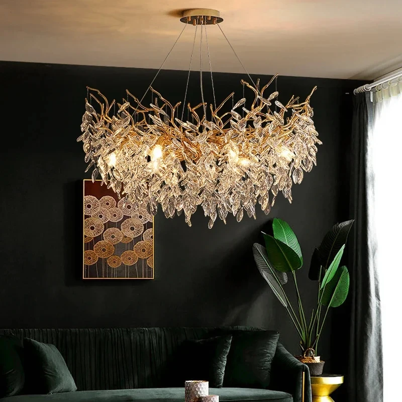 Elegant Gold Crystal LED Chandelier for Living and Dining Room Lighting