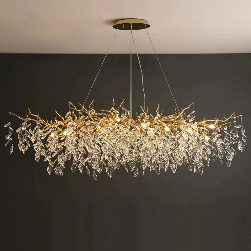 Elegant Gold Crystal LED Chandelier for Living and Dining Room Lighting