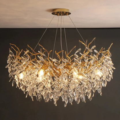 Elegant Gold Crystal LED Chandelier for Living and Dining Room Lighting