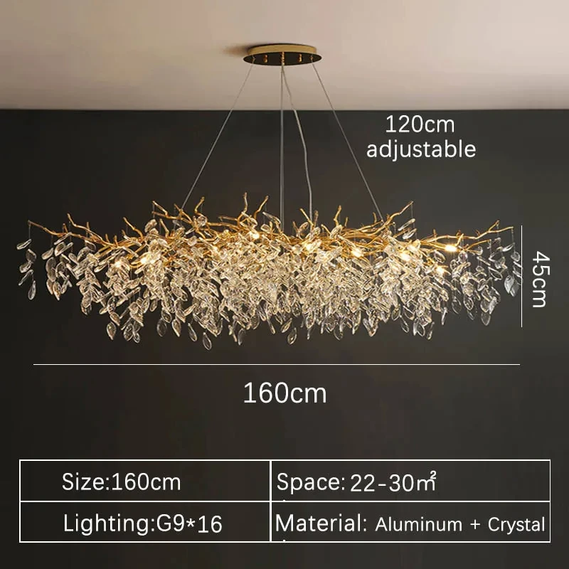 Elegant Gold Crystal LED Chandelier for Living and Dining Room Lighting