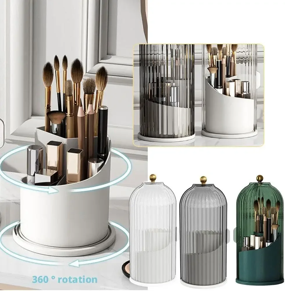 360° Rotating Concealed Toothbrush and Makeup Brush Holder with Sliding Lid
