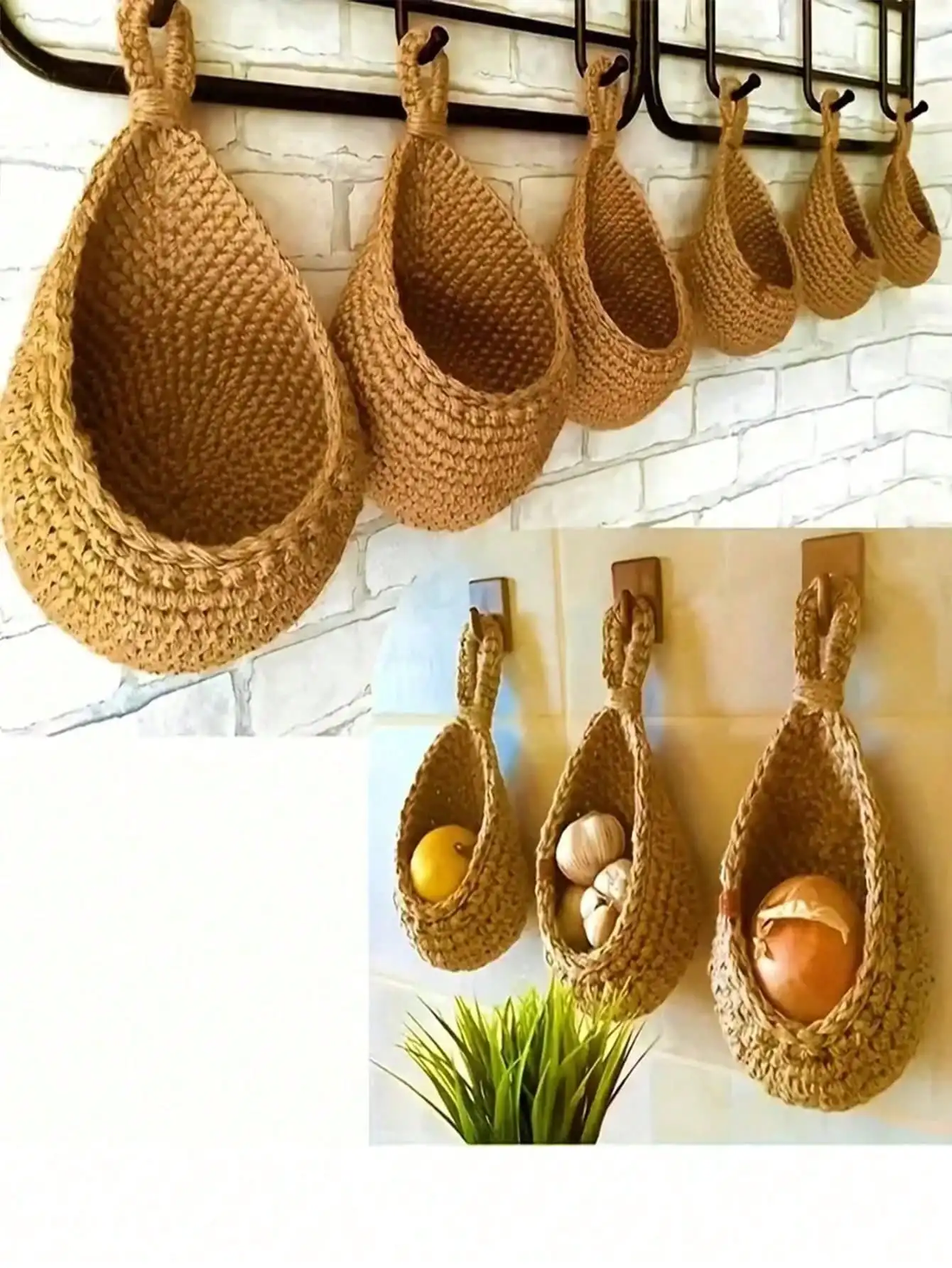 Bohemian Woven Teardrop Hanging Basket for Plants, Fruits, and Vegetables