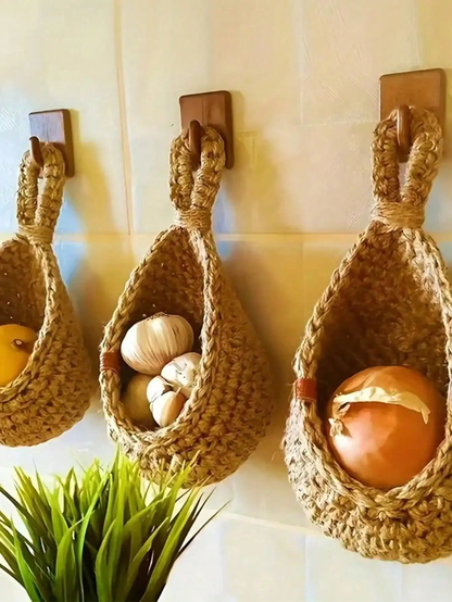 Bohemian Woven Teardrop Hanging Basket for Plants, Fruits, and Vegetables