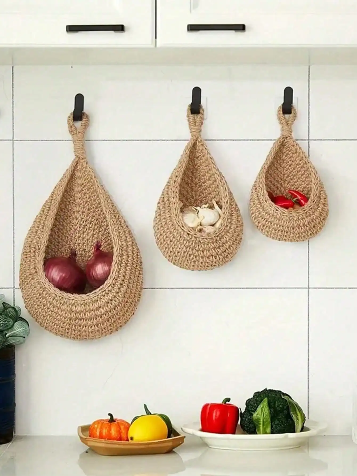 Bohemian Woven Teardrop Hanging Basket for Plants, Fruits, and Vegetables