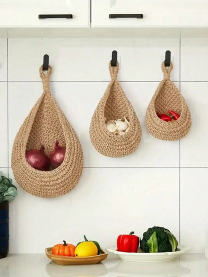 Bohemian Woven Teardrop Hanging Basket for Plants, Fruits, and Vegetables