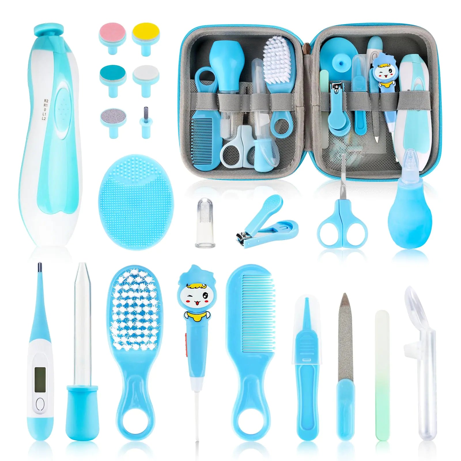 Baby Healthcare and Grooming Kit 22pcs Baby Electric Nail Trimmer Set Newborn Nursery Health Care Set for Newborn Infant Toddlers Baby Boys Girls Kids Haircut Tools (22 Kits Blue)