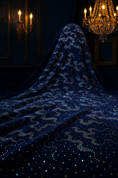 Royal Sapphire Velvet Fabric with Crystal Hand Embellishments – Luxury Collection - Mohammad collection
